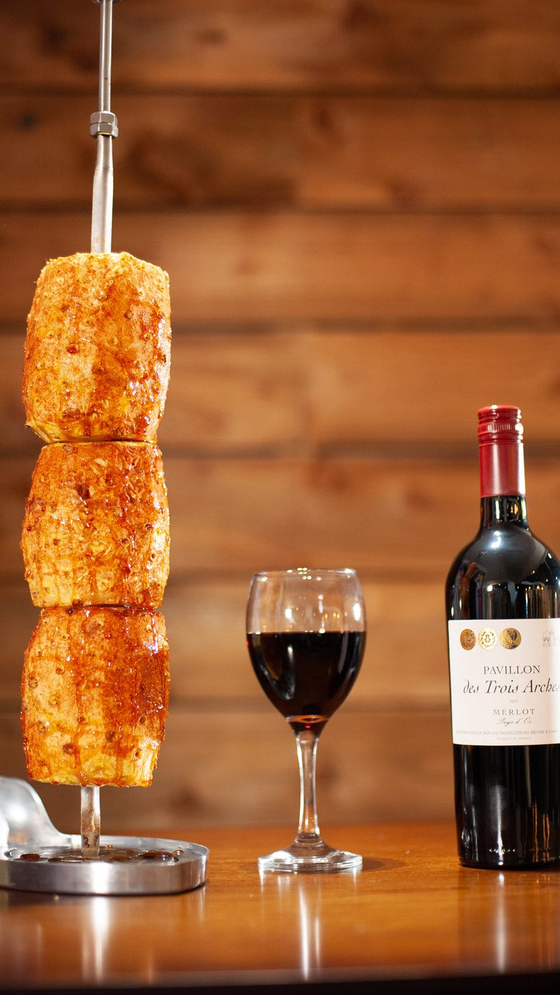 Caramelised pineapple skewer at Villas Brazil